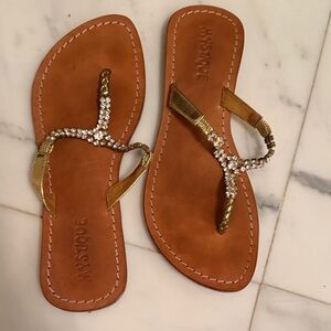 Mystique Boutique Gold and Tan Embellished Sandals
